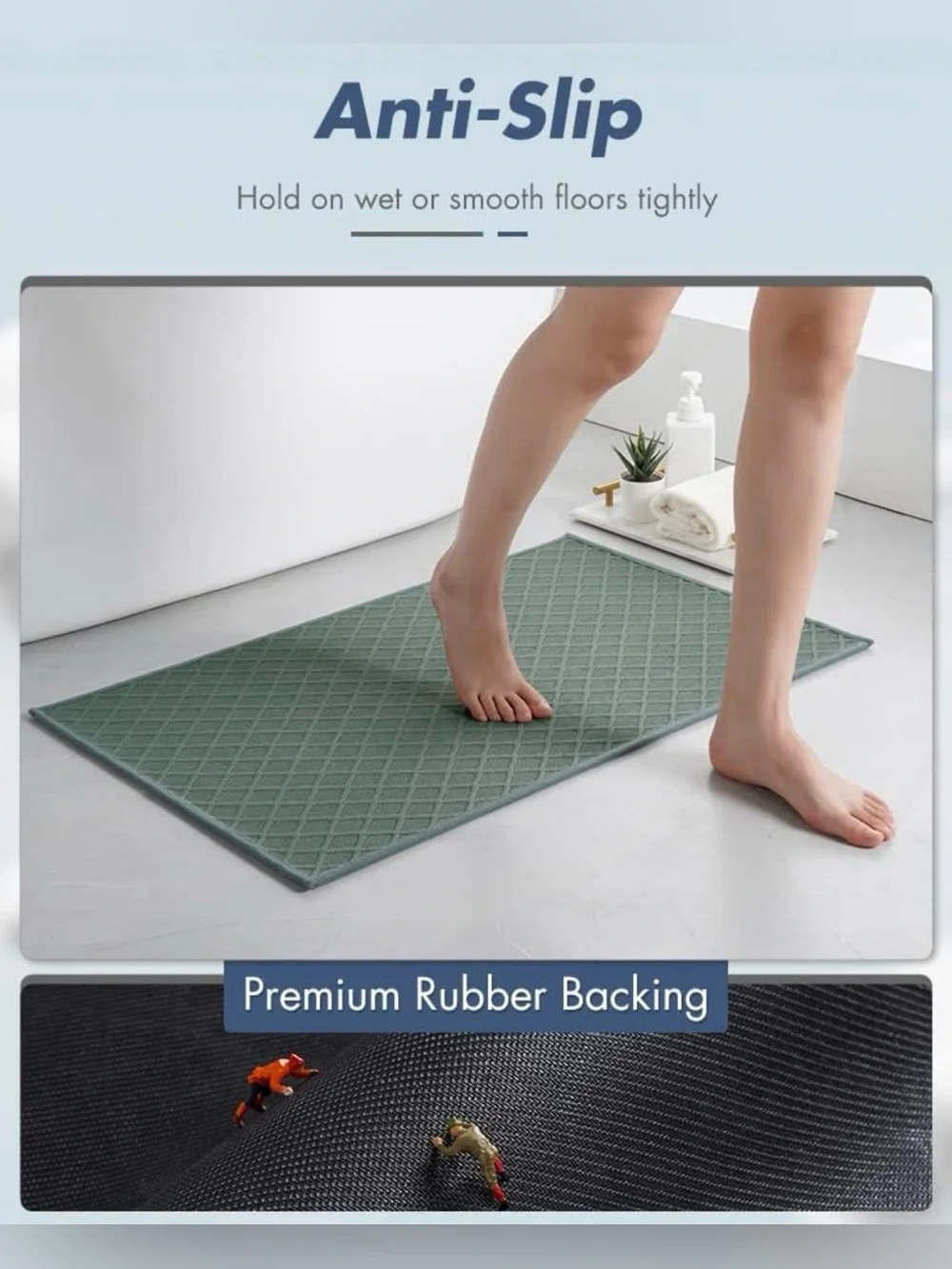 Ultra Thin Bathroom Rugs, Rubber Backed Bath Mats, Non Slip 17x28” (set of 2)